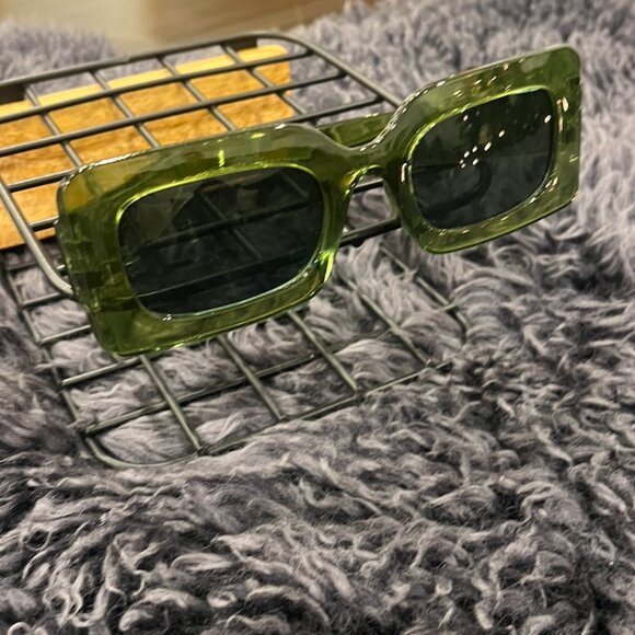 Rectangular Sunglasses, Translucent Green Frames - Picture 4 of 5